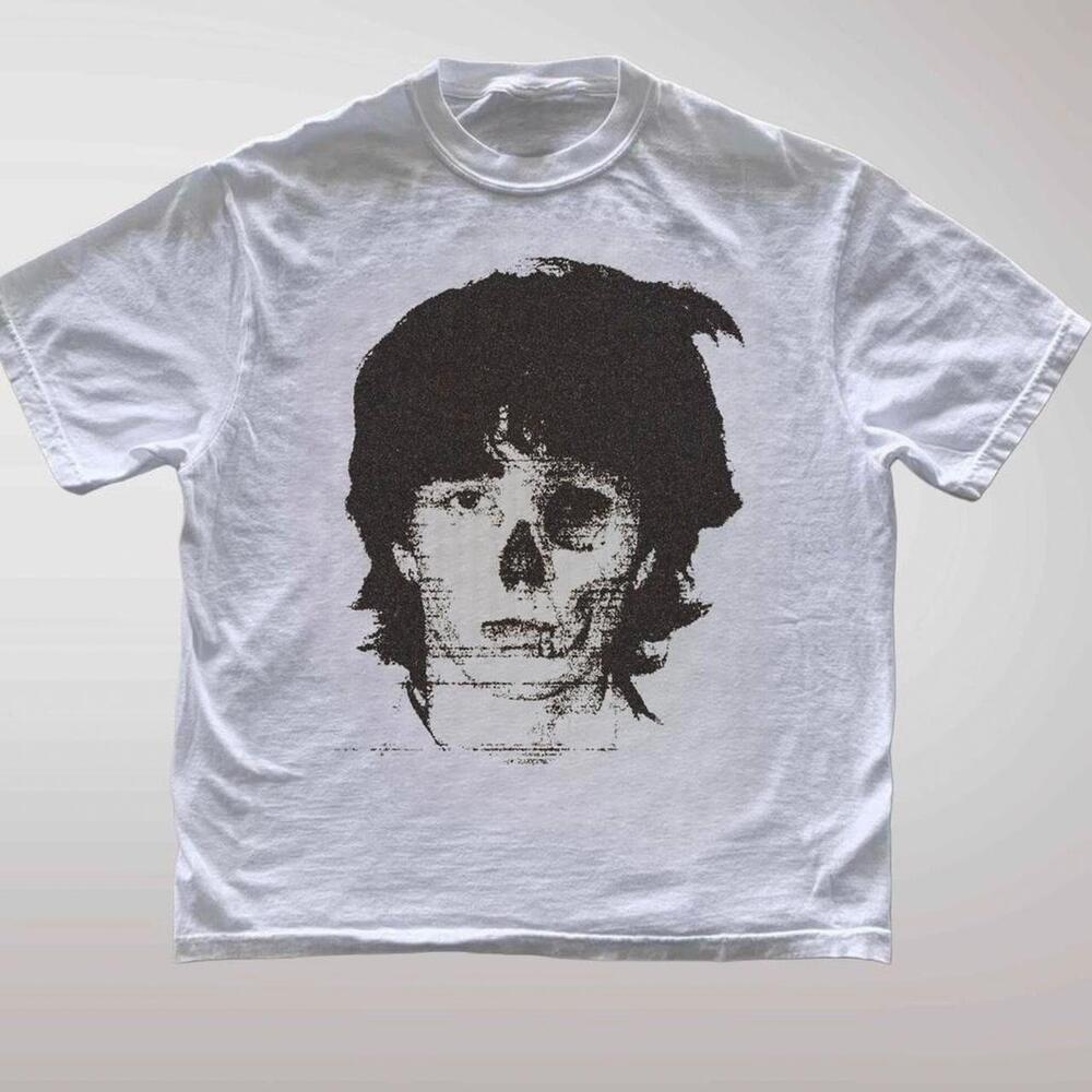 Style Skull Face Graphic Tee  Grunge Aesthetic White T Shirt